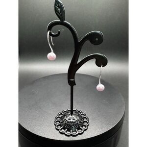 Vintage H 925 China Purple Freshwater Pearl Dangle Earrings